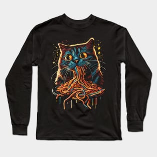 Cat Eating Spaghetti Long Sleeve T-Shirt